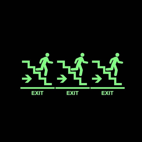 3 of Down Stair EXIT Sign Stickman Vinyl Decal Sticker Luminescent Neon Glow Lime Green Industrial Grade USA-Made Wall Bumper Window Business each 5x6"