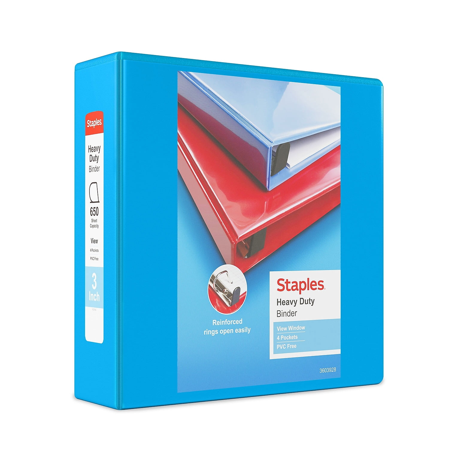 3" Staples Heavy-Duty View Binder with D-Rings Light Blue 976042
