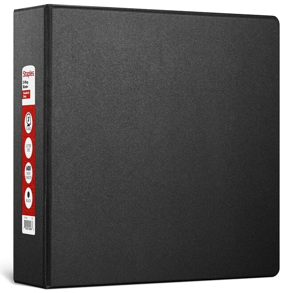 3" Staples Standard Binder with D-Rings Black 976164