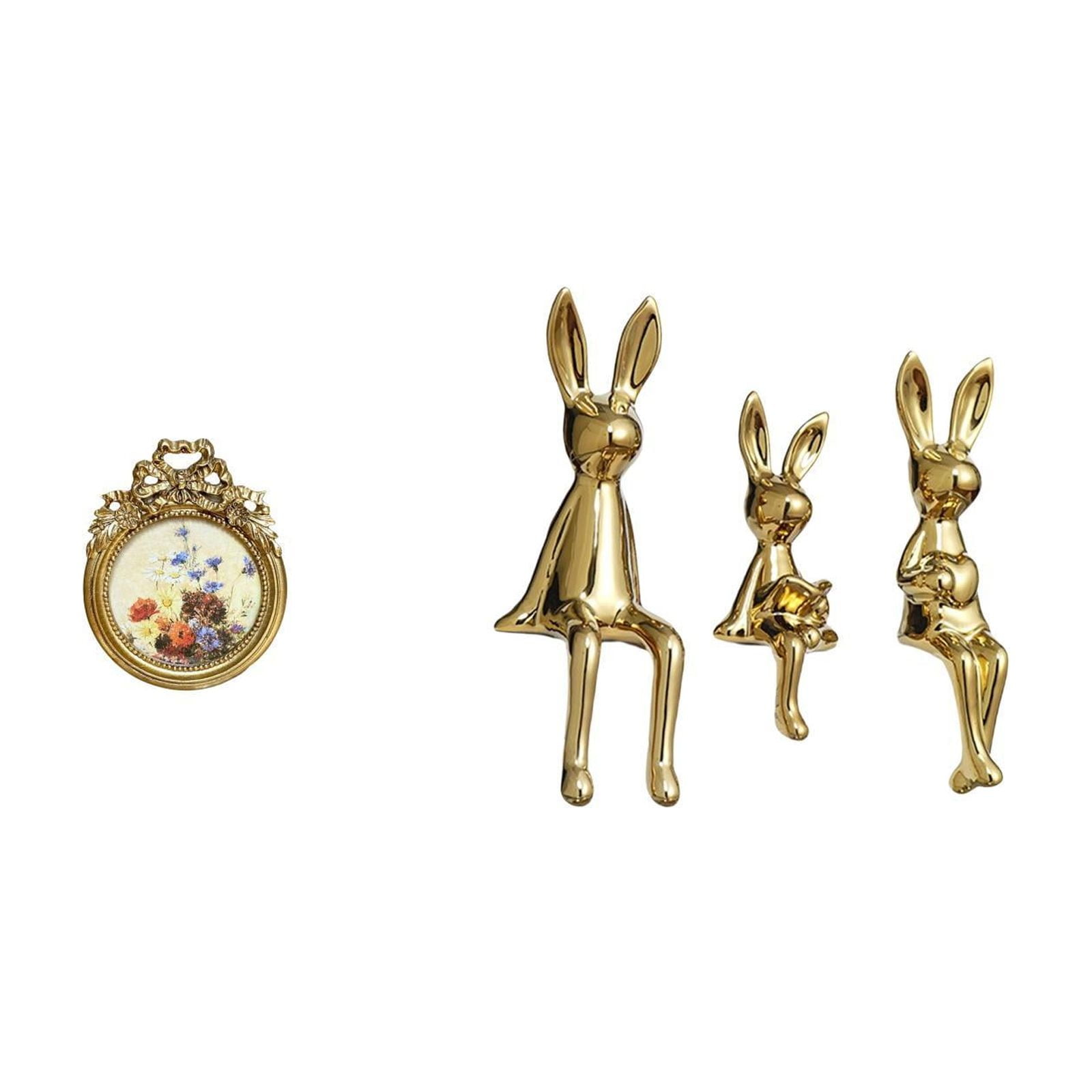3 Statues Ornate Photo Frame Animal Sculpture Bunny Ornament ...