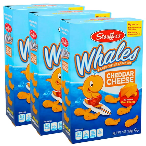 (3) Stauffer’s Whales Baked Cheddar Cheese Crackers, 7oz School Lunchbox Party Snack Treats
