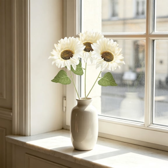 3 Stem Multicolor Artificial Sunflower Bouquet, Fade Resistant Realistic Petal Flexible Custom Arrangement Photo Friendly Design, Wedding Vase Decor for Halloween Home Party Floral Styling