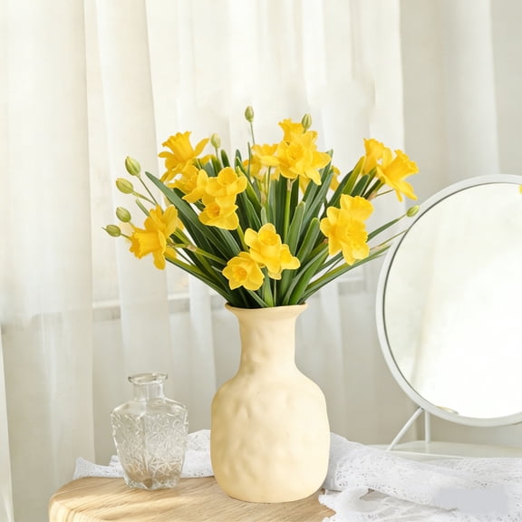 3 Stems Artificial Narcissus Bouquet, Yellow and White Faux Daffodils for Spring Festival Table Centerpiece, Home and Office Vase Arrangement, Silk and Plastic Flowers, 14.6 in Tall