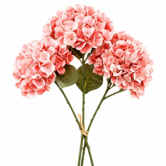 3 Stems Coral Artificial Hydrangea Flowers, 13.7" Realistic Silk Faux Hydrangea Bouquet with 6.2" Bloom Heads for Vase, Centerpieces, Easter, Wedding, Party and Home Decor