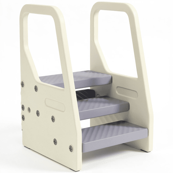 3-Step Adjustable Tower with Handles and Non-Slip Surface, Kitchen Step Stool, Gray