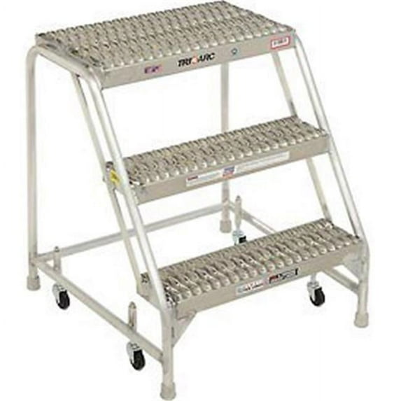 3 Step Aluminum Rolling Ladder, 24 in. Grip Step, Without Handrails