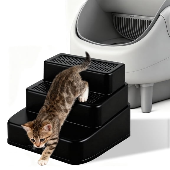3 Step Black Pet Stairs Ramp for Litter Boxes and Small Pets