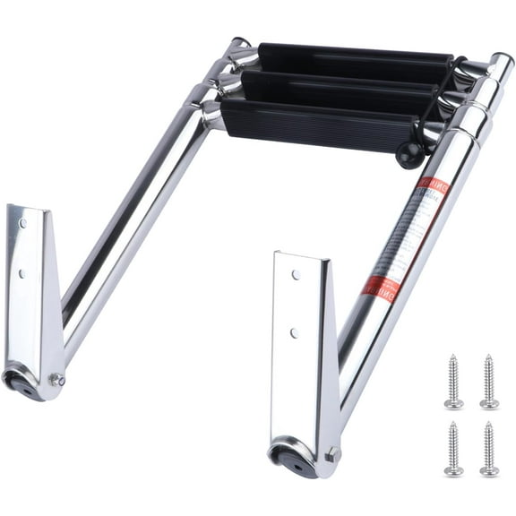 3 Step Boat Ladder, 304 Stainless Steel Telescoping Folding Pontoon Boat Ladder Dock Swim Ladder for Marine Boat Yacht
