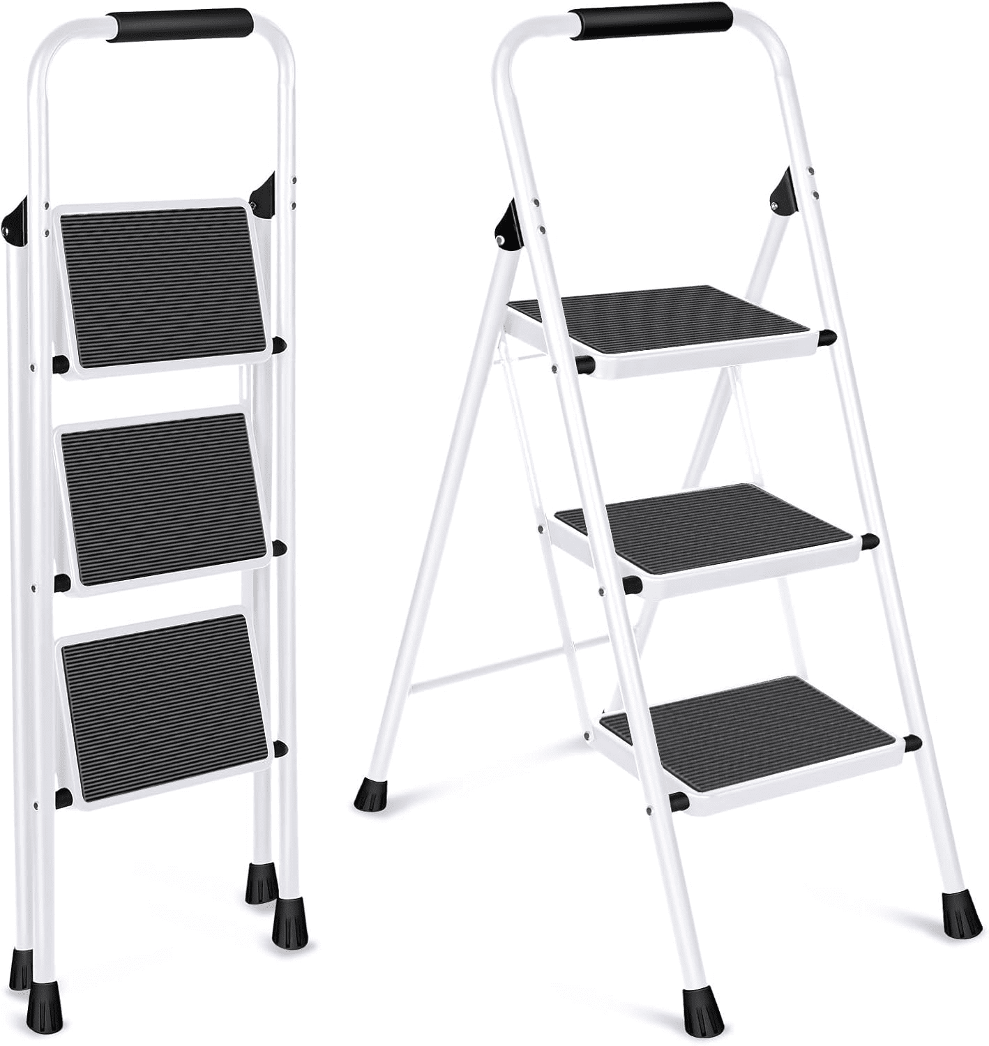 3 Step Ladder, Folding Step Stool with Wide Anti-Slip Pedal, 330lbs Sturdy Steel Ladder, Convenient Handgrip, Lightweight, Portable Steel Step Stool