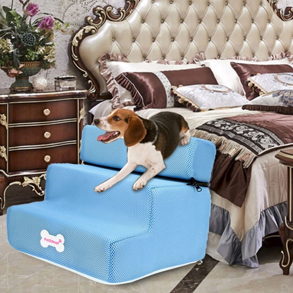 Dog Step Stairs Pet Ladder Cover - 13.8" x 11.8" x 11.8" Removable Washable Non- Cover for Small Dogs - Dog Ramp for Bed Couch Car(Blue)