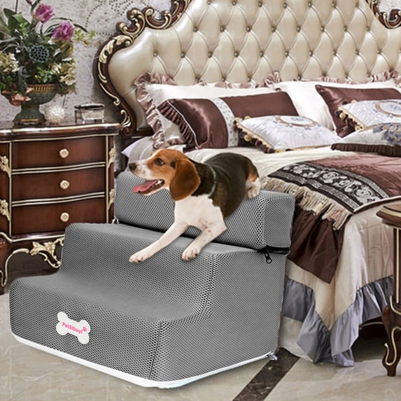 Dog Step Stairs Pet Ladder Cover - 13.8" x 11.8" x 11.8" Removable Washable Non- Cover for Small Dogs - Dog Ramp for Bed Couch Car(Grey)