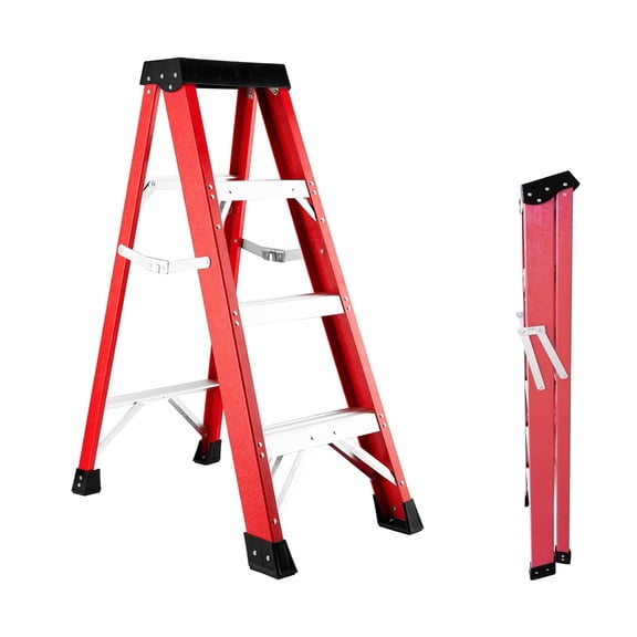 3 Step Fiberglass Step Ladder, 500lb Capacity, Folding Step Ladder with Tool Platform , Type IA for Kitchen, Warehouse, Home Use(red, 3)