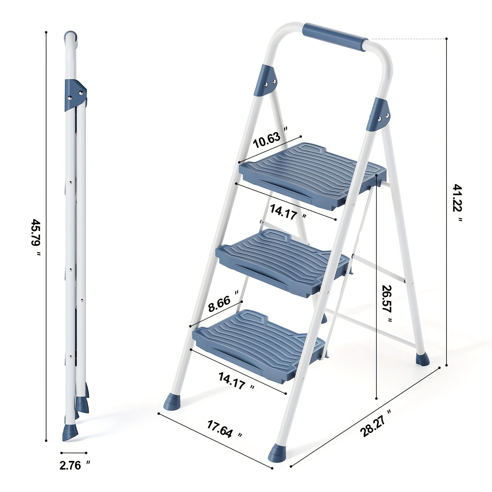 Ladder 900 3 Step Folding Ladder, 900 Lbs Load Capacity, Non-Skid Large Pedals ...