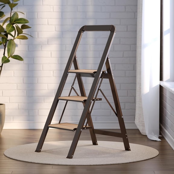 3-Step Folding Ladder for Adults, Portable Anti-Slip Step Stool for Home Kitchen Office