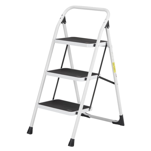 3-Step Folding Ladder w/ Handrail - 330lb Capacity Home Step Stool, 38" Height, Anti-Slip Black & White for Kitchen, Garage (25.9x18.3")