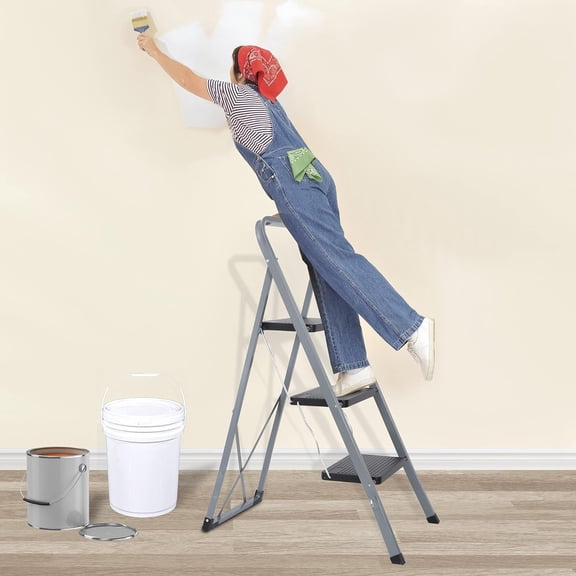 3 Step Folding Ladder with Wide Anti-Slip Platform, Lightweight Steel Step Stool for Kitchen Shop