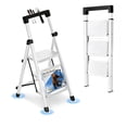 thumbnail image 1 of JaxShark 3-Step Folding Ladder with Tool Tray 500 lbs Steel Step Stool Non-Slip Pedal,White, 1 of 7