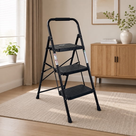 3-Step Folding Step Stool with Wide Anti-Slip Pedal, Sturdy & Portable Steel Ladder, Lightweight,3 Step