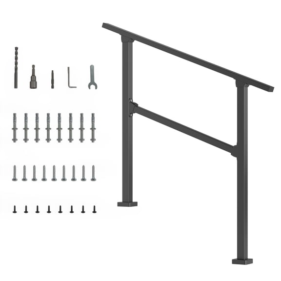 3 Step Hand Rails for Outdoor Steps, Adjustable 40" x 36" Stair Railing Kit Fits 1 to 3 Steps, Black Stair Handrail for Concrete Steps, Porch Steps Clearance Stair Handrail