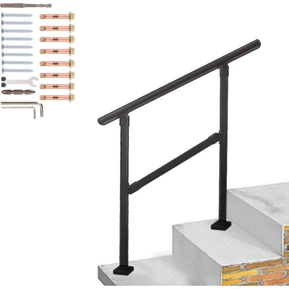 3 Step Hand Rails for Outdoor Steps,Stair Railing Kit for 2 to 3 Steps 60 Adjustable Wrought Iron Handrails Anti-Static Exterior Hand Rail for Concrete Steps, Porch Steps,Patio,40" x 36" Black
