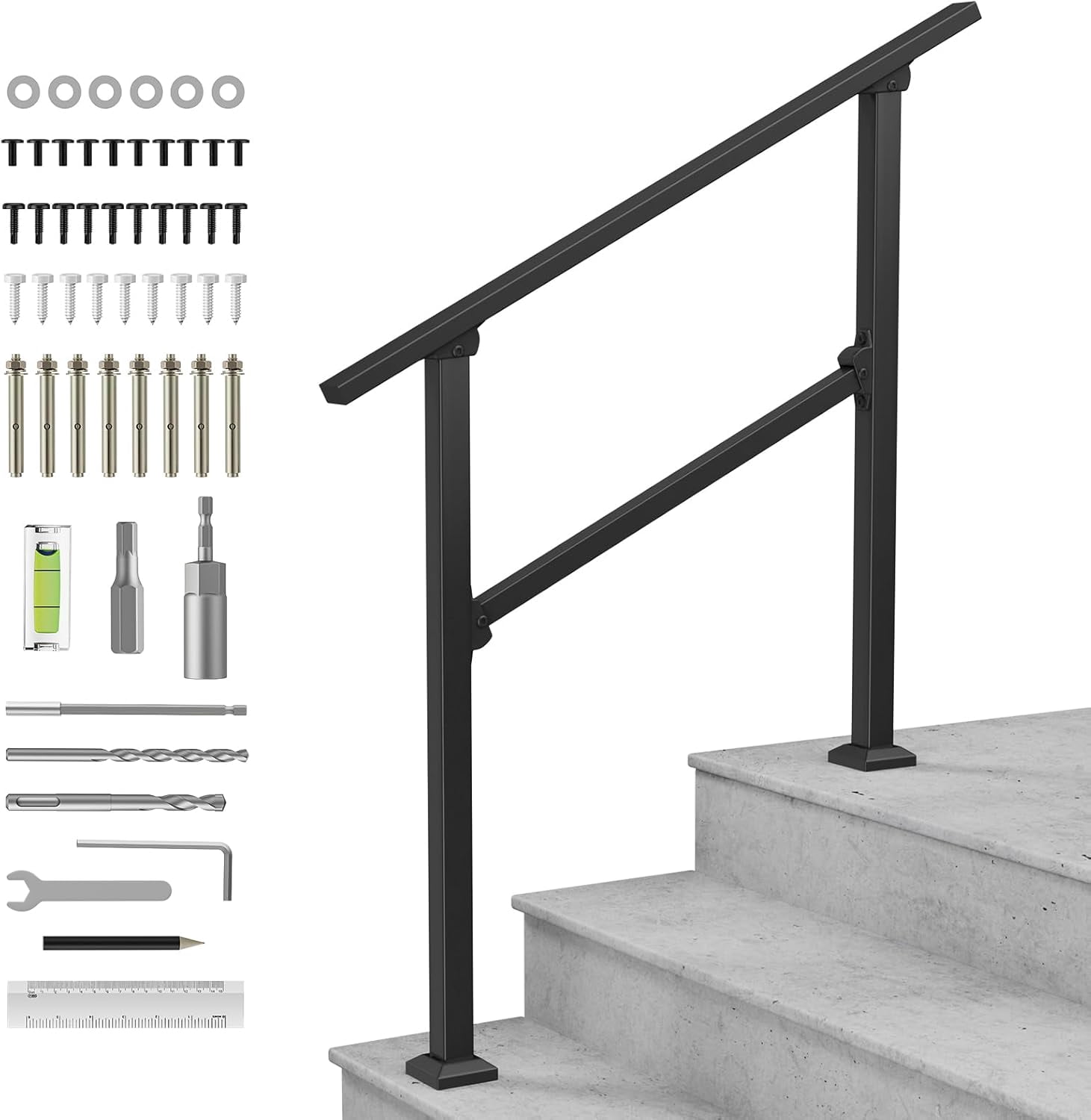 3-Step Handrail for Outdoor Steps, Porch Railing Outdoor, Wrought Iron ...