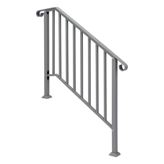 3 Step Handrails for Outdoor Steps, Fits 2 or 3 Steps Wrought Iron Stair Railing, Metal Hand Rail with Installation Kit, Staircase Handrails for Concrete, Porch, Deck, Exterior Steps, Black