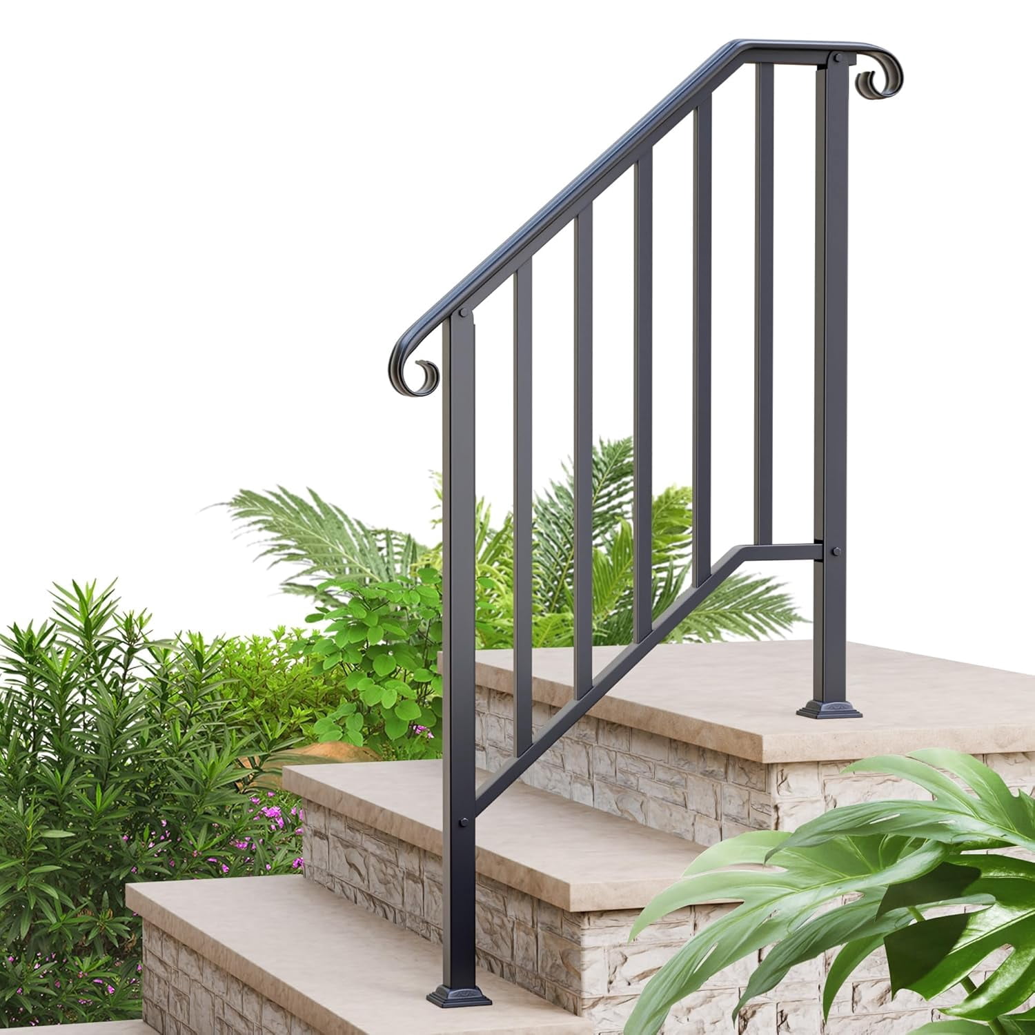 3 Step Handrails for Outdoor Steps, Fits 2 or 3 Steps Wrought Iron ...