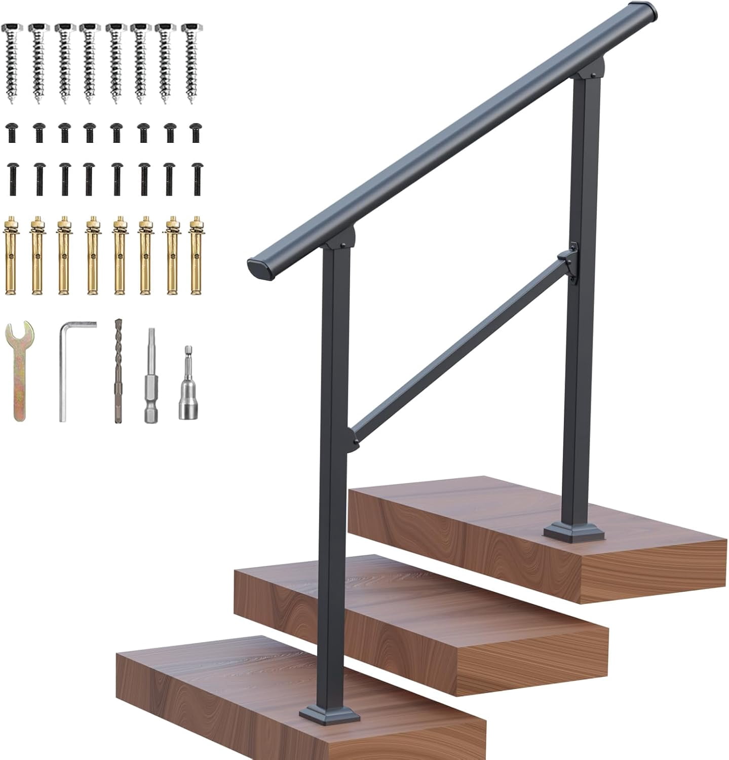 Outdoor Railing Outdoor Step Handrail - 3-Step Metal Stair Railing ...