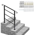 thumbnail image 1 of 3 Step Handrails for Outdoor Steps, Wrought Iron Stair Railing Fits 1 to 3 Steps, Metal Hand Rail with Installation Kit, Staircase Handrails for Concrete, Porch, Deck, Exterior Steps, Black, 1 of 9