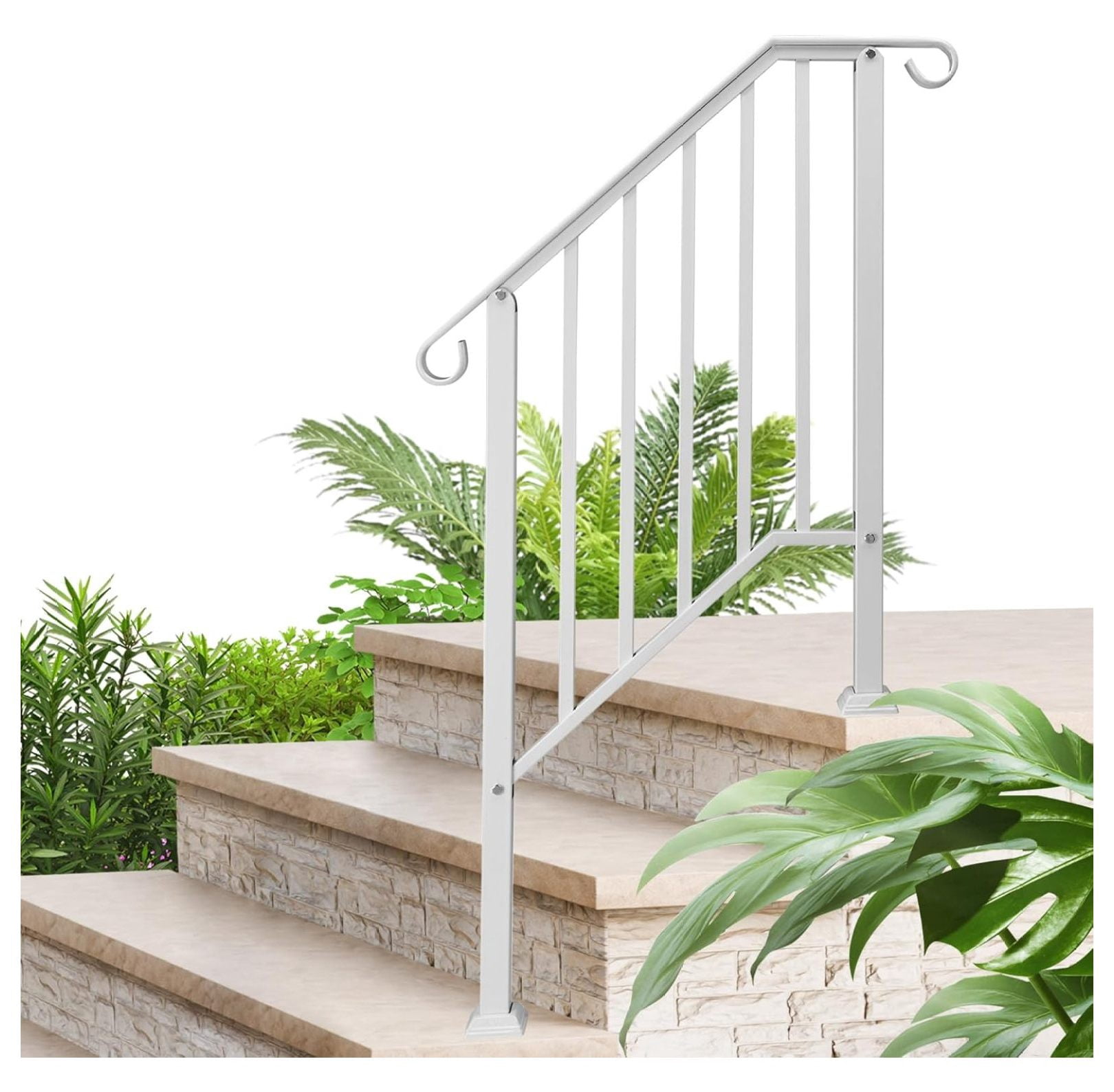 3 Step Handrails for Outdoor Steps, Wrought Iron Stair Railing Fits 2 ...