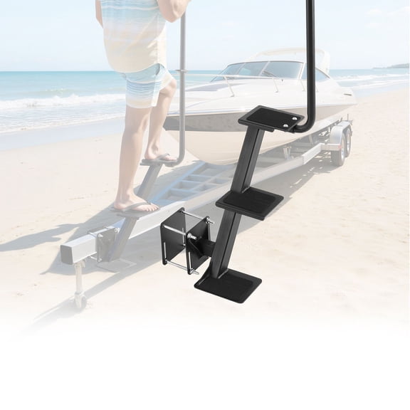 3-Step Heavy Duty Boat Trailer Steps with Handle, Non-Slip Carbon Steel Boarding Ladder Multiple Mounting Side Installation