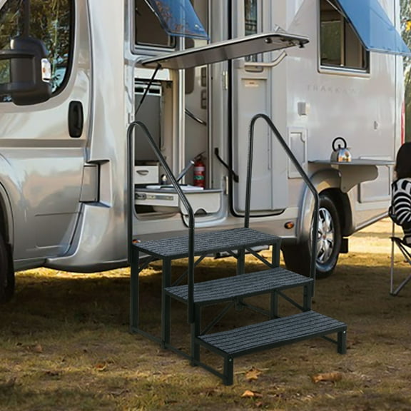 3-Step Heavy Duty Spa Stairs with Handrail - Supports 440 lbs for Hot Tubs, Porch Steps & Travel Trailers - Non-Slip RV Access Steps