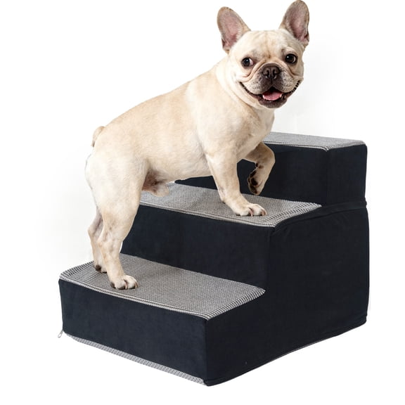 3-Step High Density Foam Pet Stairs, 13.6" H Non Slip Dog Steps for Small Medium Dogs Cats, Removable Washable Cover Indoor Climbing Ladder, Pet Ramp for Bed Couch Chair