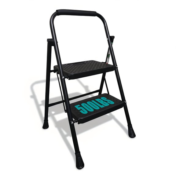 3 Step Ladder, 3 Step Stool for Adults, 3 Step Ladder Folding Step Stool with Cushioned Handle Step Ladder with Wide Pedal Ergonomic Design, Black