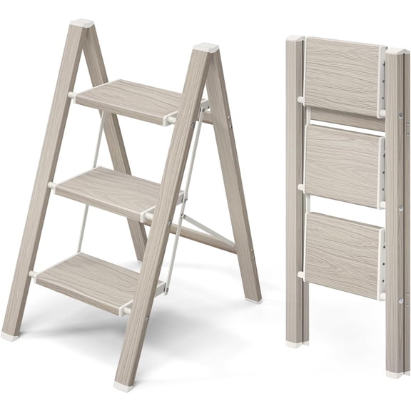 3 Step Ladder,Aluminum Folding Step Stool for Adults,Step Ladder with Wide Anti-Slip Pedal,330 lbs Capacity for Home,Kitchen,Library,Office