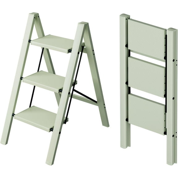 3 Step Ladder,Aluminum Lightweight Folding 3 Step Stool with Anti-Slip Wide Pedal,330lbs Capacity Step Ladder for Household,Kitchen,Office - Fairyland Green