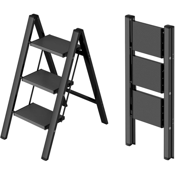 3 Step Ladder,Aluminum Lightweight Folding 3 Step Stool with Anti-Slip Wide Pedal, 330lbs Capacity Step Ladder for Household,Kitchen,Office -