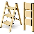 thumbnail image 1 of 3 Step Ladder,Aluminum Lightweight Folding 3 Step Stool with Anti-Slip Wide Pedal,330lbs Capacity Step Ladder for Household,Kitchen,Office - Gold, 1 of 16