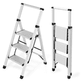 thumbnail image 1 of 3 Step Ladder Aluminum Lightweight Folding Step Stool, 600lbs Max Load Heavy Duty Step Stool with Safety Handrail, Slim Foldable Kitchen Stool for Home Outdoor Work（Sliver）, 1 of 6