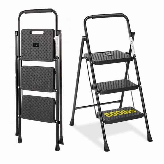 3 Step Ladder, Foldable Lightweight Step Stool, Anti-Slip Pedal, Rubber ...