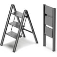 thumbnail image 1 of 3 Step Ladder, Foldable Step Stool, Aluminum Lightweight Ladder for Home Kitchen Closet, Anti-Slip Pedals, Ease of Folding, Portable, 300lbs Capacity - Black, 1 of 16