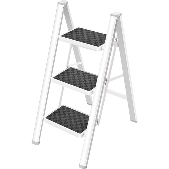 3 Step Ladder Folding Step Stool, 330 Lbs Capacity Step Stool for Adults, Closet Step Stool Ladder with Anti-Slip Wide Pedals Household Office, White