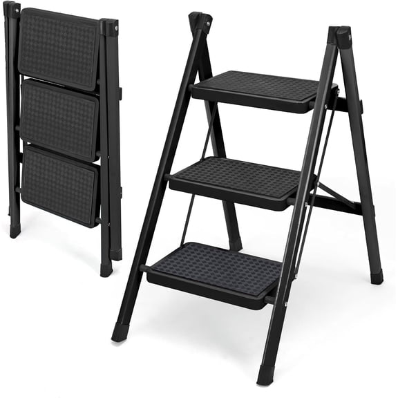 3 Step Ladder, Folding Step Stool for Adults, Lightweight  Step Ladder, Portable 330 LBS Capacity Ladders for  Kitchen Library Office, Small Step Stools with Anti-Slip Wide Pedals
