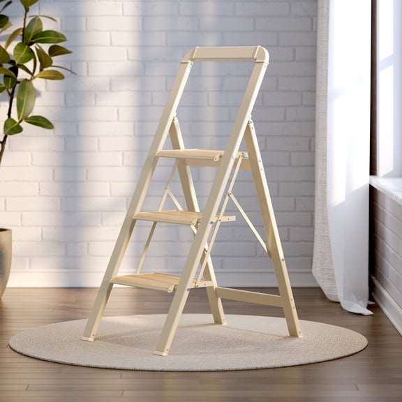3 Step Ladder Folding Step Stool for Adults with Wide Anti-Slip Pedal, Aluminium Lightweight Foldable Step Ladders for Home Kitchen Office, 450 lbs Capacity