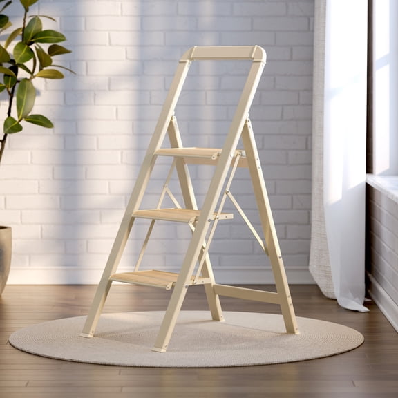 3 Step Ladder Folding Step Stool for Adults with Wide Anti-Slip Pedal, Aluminium Lightweight Foldable Step Ladders for Home Kitchen Office, 450 lbs Capacity