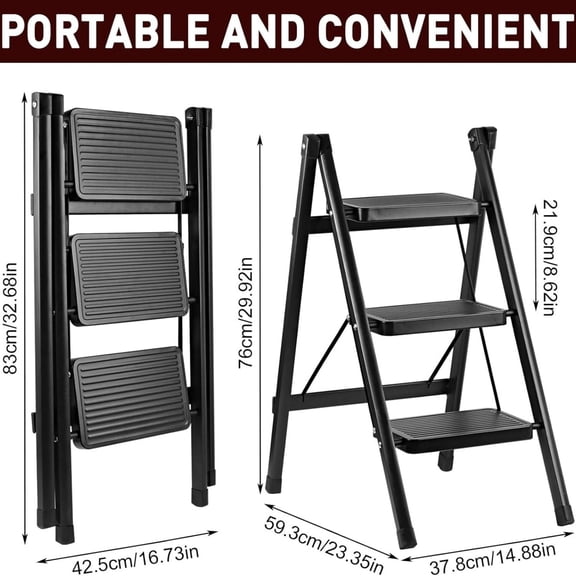 3-Step Ladder, Folding Step Stool for Kitchen/Closet/Garage, Sturdy & Lightweight Aluminum Handy Ladder, 200 lbs Capacity, Anti-Slip Pedals, Compact & Portable for Home DIY & Everyday Tasks