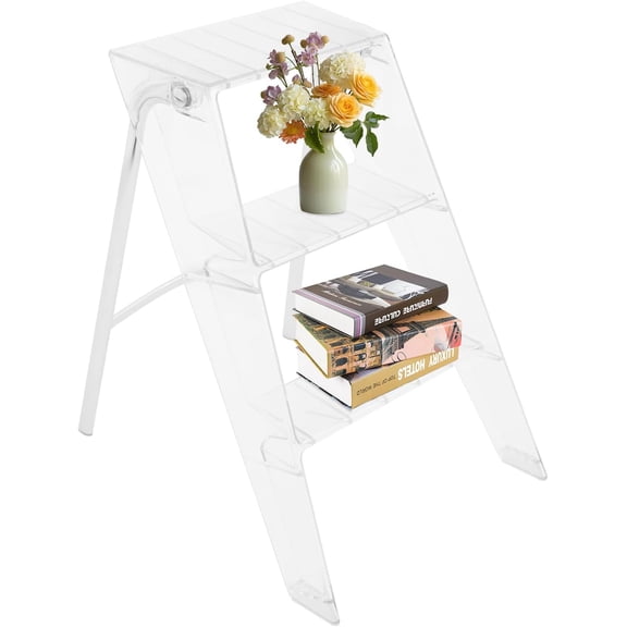 3 Step Ladder Folding Step Stool PC Step Stools for Adults 220 LBS Stable Triangular Structure for Home and Library No Assembly (Transparent)