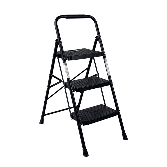 3 Step Ladder, Folding Step Stool with Wide Anti-Slip Pedal, Sturdy Steel Ladder,  Lightweight, Portable Steel Step Stool, Durable Steel Stepping Stool for Kitchen, Home, Office & Garage