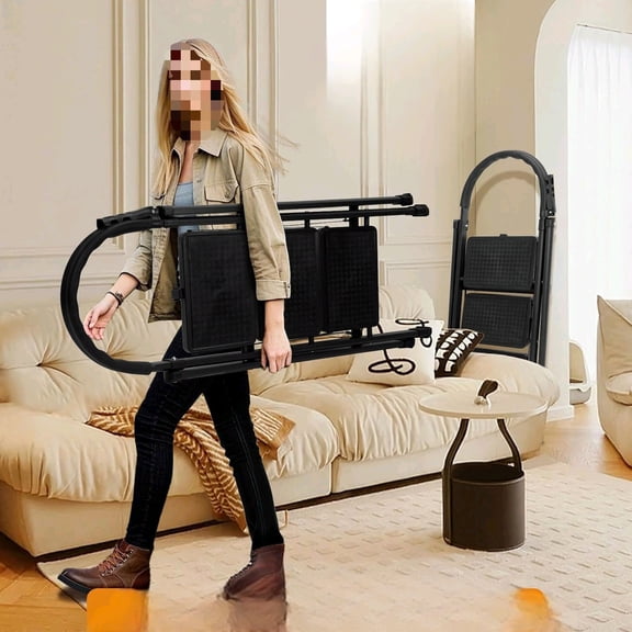 3 Step Ladder, Folding Step Stool with Wide Anti-Slip Pedal, Sturdy Step Ladder Foldable, Lightweight Portable Steel Step Stool for Kitchen, Home (Dark Grey, 3-Step)$$Tools