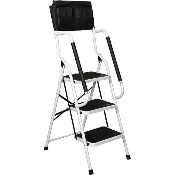 3 Step Ladder with Handrails 500 lb Capacity Step Stool Folding Ladders for Home Kitchen Steel Frame with Safety Side Handrails Non-Slip Wide Pedal Stepladder with Attachable Tool Bag